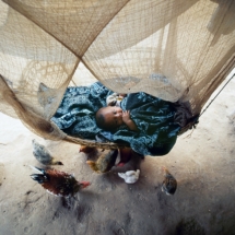 Bountieng, 3 mois, dans son berceau d'osier protege d'une moustiquaire au village de Ben Sop Jam (Laos) / Bountieng, aged 3 months, in his wicker cradle, protected by a mosquito net in the village of Ben Sop Jam (Laos)